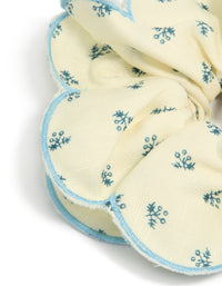 Cream Blue Daisy Printed Fabric Ruffled Scrunchie - link has visual effect only