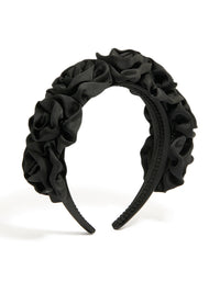 Black Ruched Fabric Flower Headband - link has visual effect only