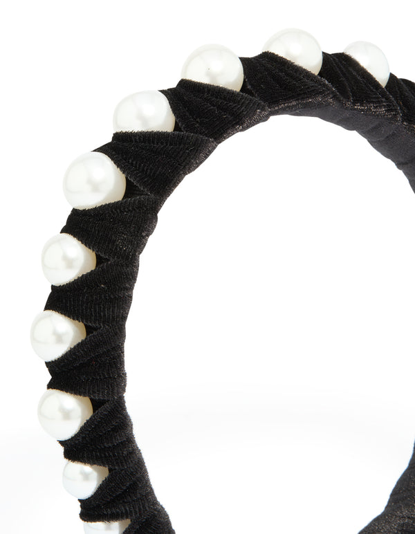 Black Fabric & Pearl Wrap Headband