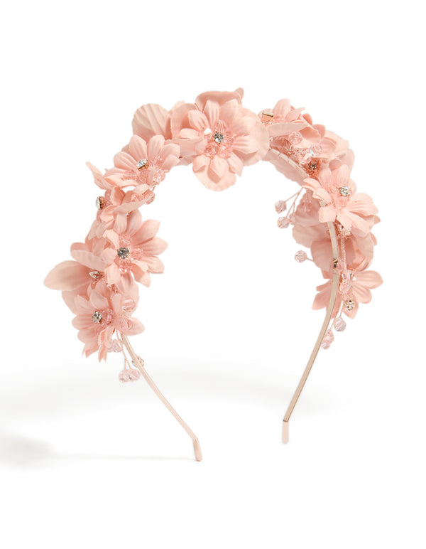 Rose Gold Flower Jewelled Beaded Headband