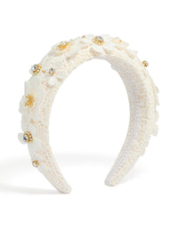 White Padded Lace Pearl Flower Headband - link has visual effect only