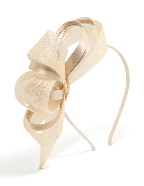 Champagne Mesh & Ribbon Fabric Loop Fascinator