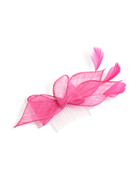 Pink Flower Petal & Feather Fascinator Hair Comb - link has visual effect only