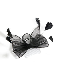 Black Loop Feather Fascinator Hair Comb - link has visual effect only