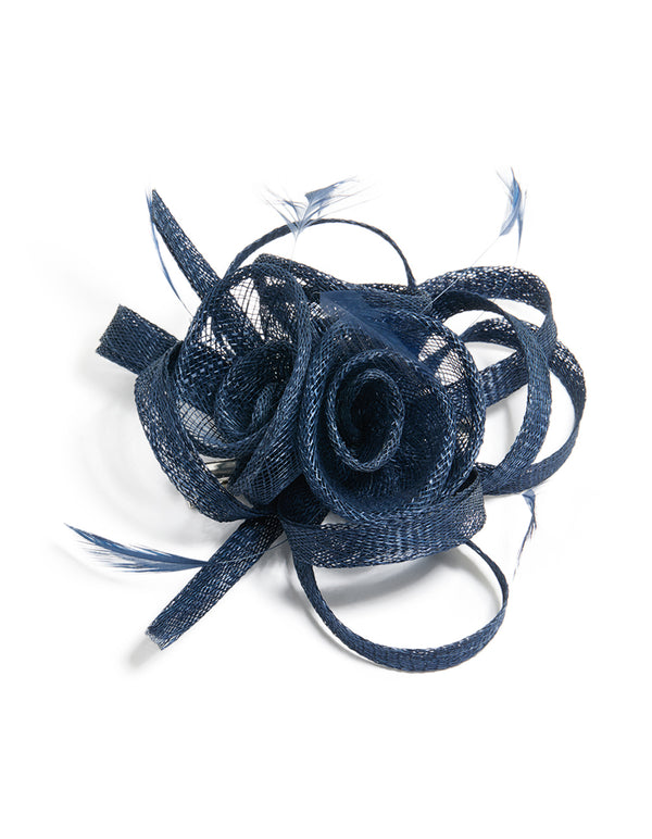 Navy Blue Swirl & Feather Fascinator Clip