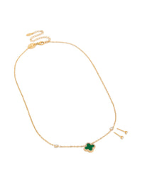 Waterproof Gold Plated Stainless Steel Green Flower Cubic Zirconia Ourline Necklace & Earrings Set - link has visual effect only