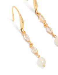 Gold Plated Cubic Zirconia & Freshwater Pearl Hook Drop Earrings - link has visual effect only