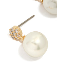 Gold Plated Small Round Cubic Zirconia & Pearl Drop Earrings - link has visual effect only