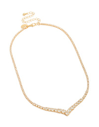 Designed with gold plated cubic zirconia, this gradient bezel necklace in statement style front view - link has visual effect only
