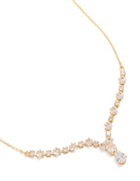 Beautifully designed gold plated graduating cubic zirconia small y-necklace close up view - link has visual effect only