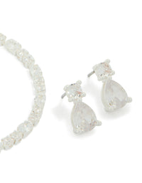 Silver Plated Cubic Zirconia Tennis Bracelet & Drop Earrings Set - link has visual effect only