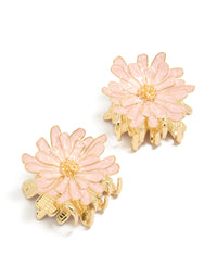 Charming floral enamel pink daisy claw clips accents in a 2-pack, crafted from gold-toned material detail view - link has visual effect only