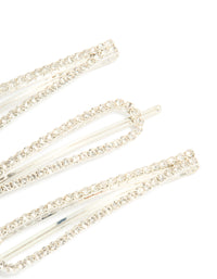 Crafted with glitter solid 3-pack silver diamante teardrop hair clips in accessories side view - link has visual effect only