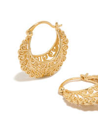 Gold Plated Boho Patterned Hoop Earrings - link has visual effect only
