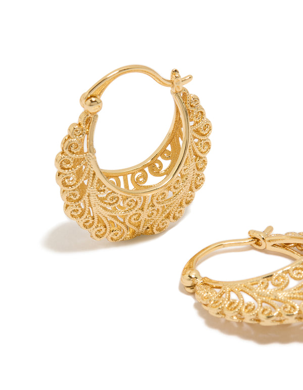 Gold Plated Boho Patterned Hoop Earrings