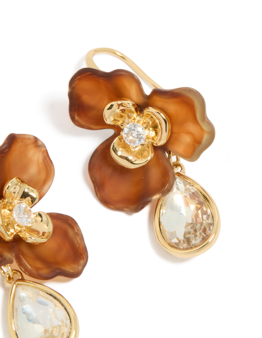 Gold Plated Cubic Zirconia  Cognac Acrylic Statement Earrings