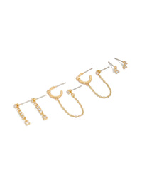 Gold Plated Cubic Zirconia Chain Drop & Stud Earrings 4-Pack - link has visual effect only