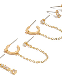 Gold Plated Cubic Zirconia Chain Drop & Stud Earrings 4-Pack - link has visual effect only