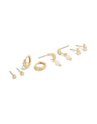 Gold Plated Cubic Zirconia & Freshwater Pearl Drop Hoop Earrings 4-Pack - link has visual effect only