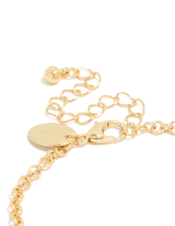 Gold Plated Cognac Bead & Clear Cubic Zirconia Tennis Bracelet