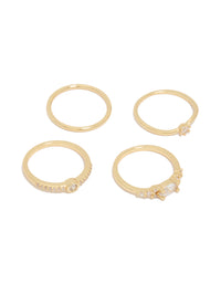 Showcasing a gold plated cubic zirconia wavy bezel set rings 4-pack front view - link has visual effect only