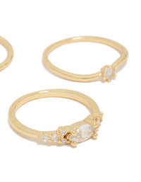 Featuring gold plated cubic zirconia wavy bezel set rings 4-pack close up view - link has visual effect only