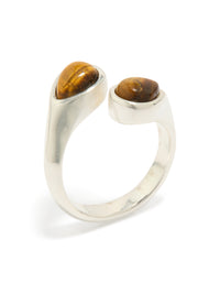 Crafted from waterproof stainless steel with double tigers eye stones in silver and brown tones side detail view - link has visual effect only