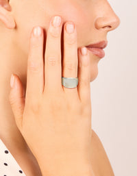 Featuring a waterproof stainless steel square shell signet ring in silver with clear tones, designed as a statement piece on finger view - link has visual effect only
