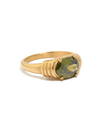 Waterproof Gold Plated  Stainless Steel Oval Green  Cubic Zirconia Ring - link has visual effect only
