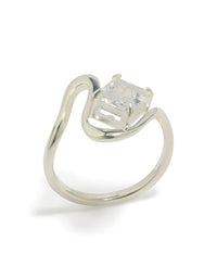 Showcasing a waterproof stainless steel wavy cubic zirconia statement ring crafted from crystal in silver and clear front view - link has visual effect only