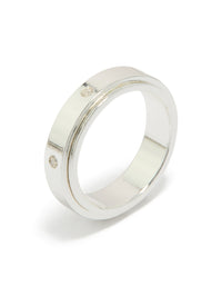 Featuring a waterproof cubic zirconia stainless steel spinner ring in silver and clear stone side detail view - link has visual effect only