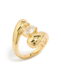 Crafted from plated material, this statement puffy wrap ring features cubic zirconia in clear side detail view - link has visual effect only
