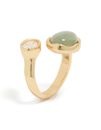 Featuring a gold plated cubic zirconia and green stone chunky wrap ring in statement style side detail view - link has visual effect only