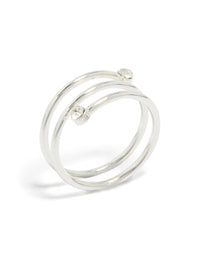 Crafted from waterproof stainless steel diamante coil ring in silver with clear accents side detail view - link has visual effect only