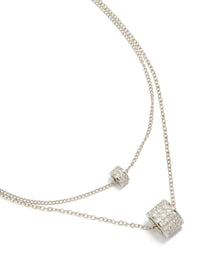 Showcasing a necklace crafted from cubic zirconia with layered rondelle design in silver close up view - link has visual effect only