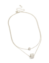 Featuring a necklace with cubic zirconia layered rondelle in silver front view - link has visual effect only