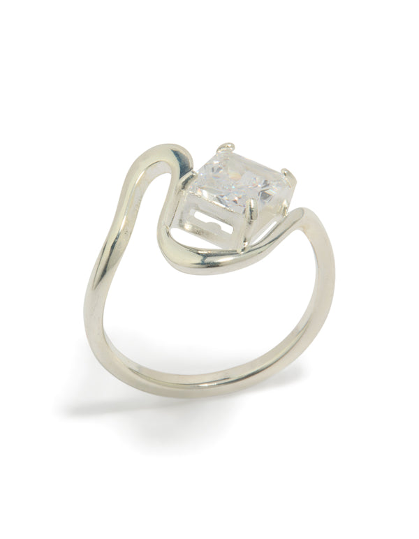Waterproof Stainless Steel Wavy Cubic Zirconia Statement Ring