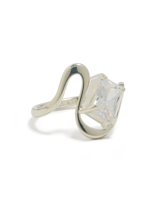 Waterproof Stainless Steel Wavy Cubic Zirconia Statement Ring