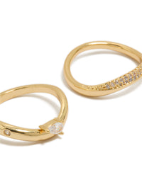 Gold Plated Cubic Zirconia Pave Stacking Rings 2-Pack - link has visual effect only