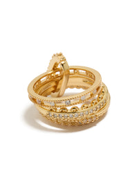 Gold Plated Cubic Zirconia Interlinked Stacked Ring - link has visual effect only