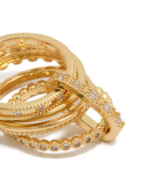 Gold Plated Cubic Zirconia Interlinked Stacked Ring - link has visual effect only