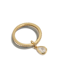 Showcasing a mixed metal plated cubic zirconia band and stacked ring with charm featuring gold and silver tones and white stones close up view - link has visual effect only