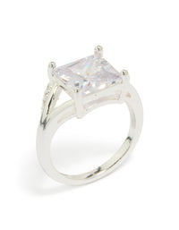 Featuring a silver square pavé set cubic zirconia ring with statement style front view - link has visual effect only