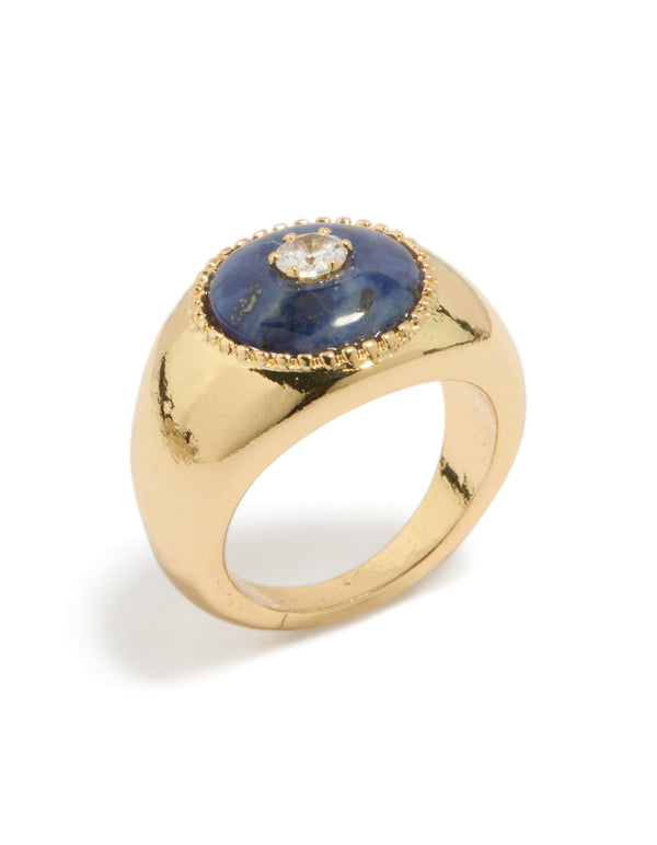 Gold Plated Chunky Cubic Zirconia Blue  Stone Ring