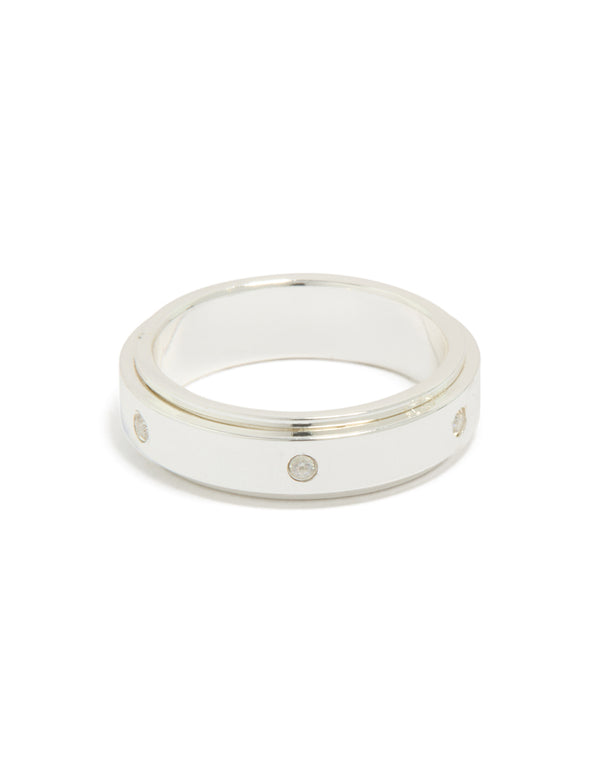 Waterproof Cubic Zirconia Stainless Steel Spinner Ring
