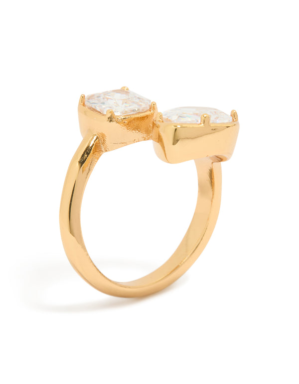 Designed with waterproof gold plated stainless steel and double cubic zirconia wrap ring side detail view