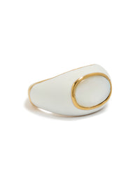 Featuring waterproof gold plated stainless steel with white enamel shell ring front view - link has visual effect only