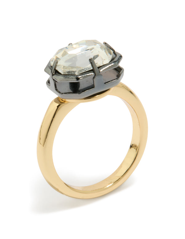 Gold Plated Cubic Zirconia Mixed Metal Statement Ring