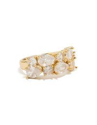 Showcasing a gold plated pear cubic zirconia band ring in statement style front view - link has visual effect only