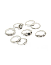 Antique Silver Diamante Signet Rings 8-Pack - link has visual effect only